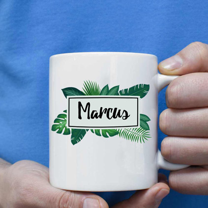 Personalised Mug - Green Leaves Any Name