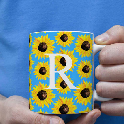 Personalised Mug - Sunflowers With Initial