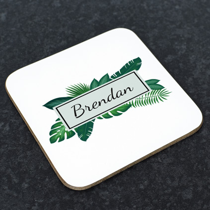 Personalised Coaster - Tropical Leaves Any Name