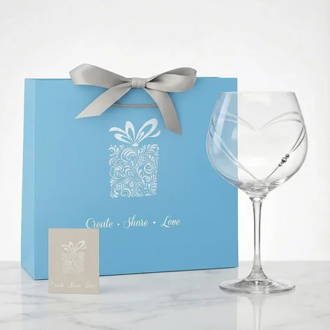 Personalised Heart Cut Gin Ballon Glass With Swarovski Elements Personalised Heart Cut Gin Ballon Glass With Swarovski Elements