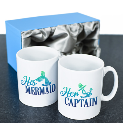 Personalised His Mermaid & Her Captain Mug Set