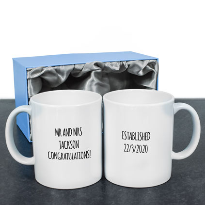 Personalised Wifey And Hubby Love Heart Set Of Mugs