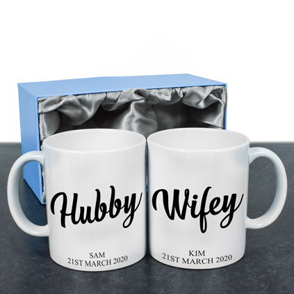 Personalised Hubby And Wifey Set Of Mugs