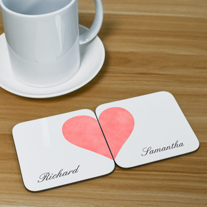 Personalised Coaster Set - Love Heart Halves