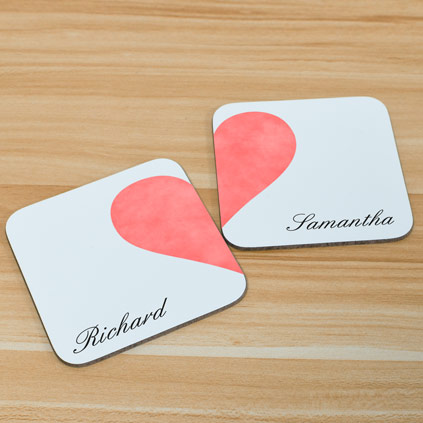 Personalised Coaster Set - Love Heart Halves