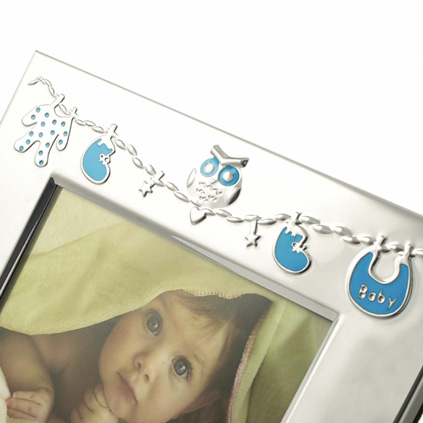 Personalised Baby Clothes Silver Frame - Blue