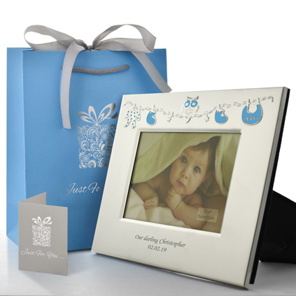 Personalised Baby Clothes Silver Frame - Blue