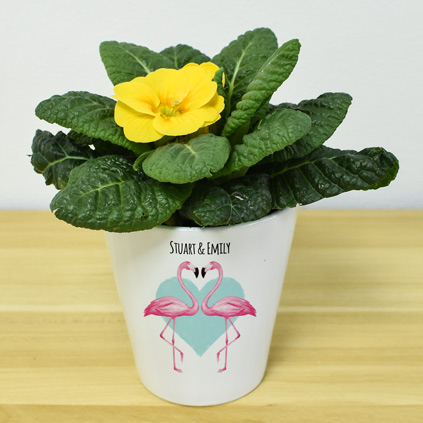 Personalised Flower Pot - Flamingo Love Heart