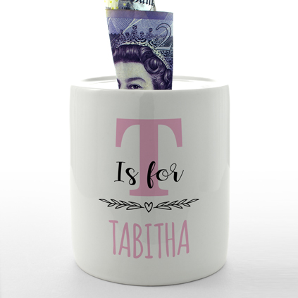 Personalised Money Box - Name & Initial Pink