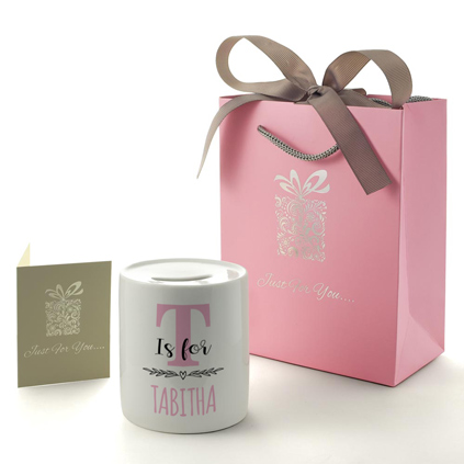 Personalised Money Box - Name & Initial Pink