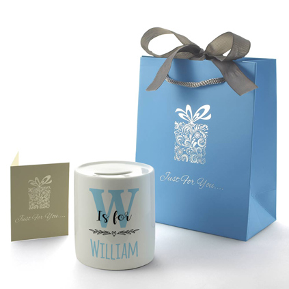 Personalised Money Box - Name & Initial Blue