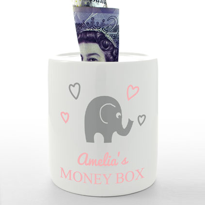 Personalised Money Box - Baby Elephant Pink