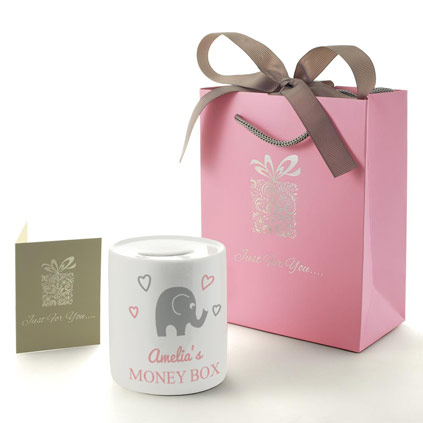 Personalised Money Box - Baby Elephant Pink