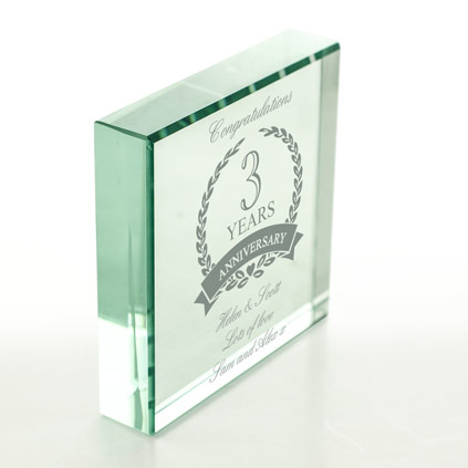 Personalised 3rd Wedding Anniversary Glass Token