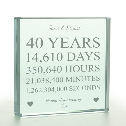 Personalised 40 Years Of Marriage Glass Token