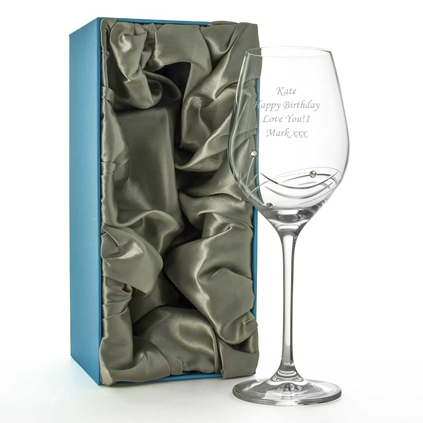 Personalised Spiral Diamante Crystal Wine Glass With Satin Gift Box