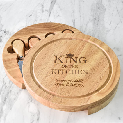 Personalised King Of The Kitchen Cheeseboard Set
