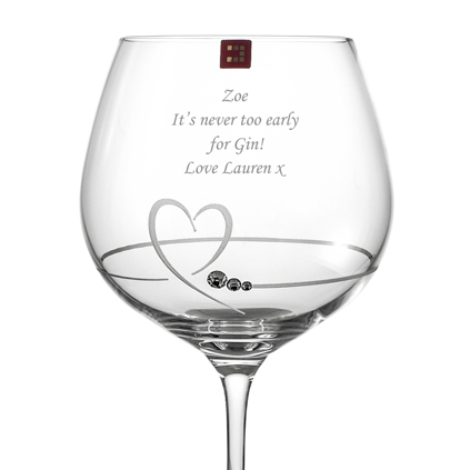 Personalised Diamante Heart Gin Glass With Swarovski Elements