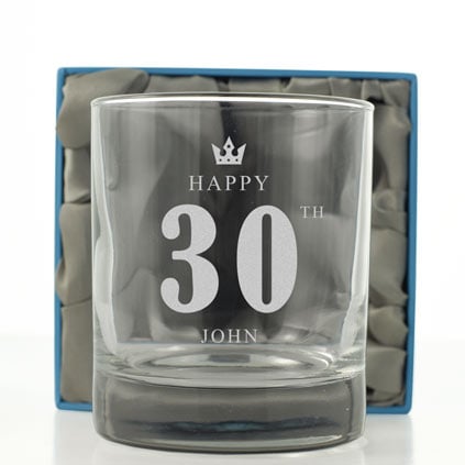 Personalised Whisky Glass - 30th Birthday Crown Personalised Whisky Glass - 30th Birthday Crown