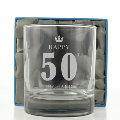 Personalised Whisky Glass - 50th Birthday Crown