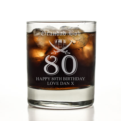 Personalised 80th Birthday Rum Glass Tumbler