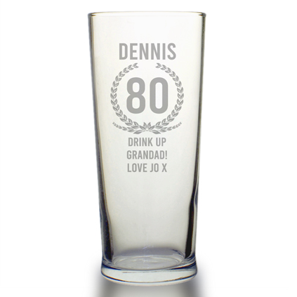 Personalised Pint Glass - 80th Birthday