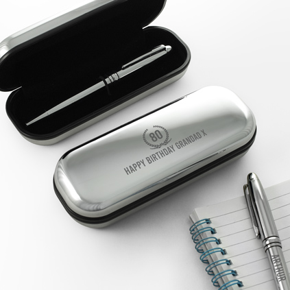 Silver Pen And Personalised Gift Box - 80th Birthday