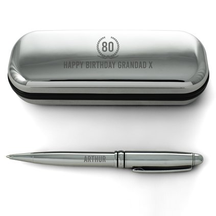 Silver Pen And Personalised Gift Box - 80th Birthday