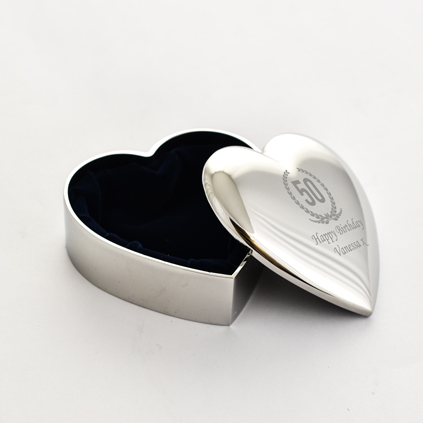 Personalised Silver Heart Trinket - 50th Birthday