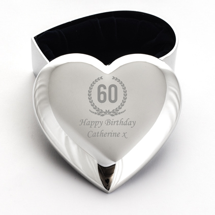 Personalised Silver Heart Trinket - 60th Birthday