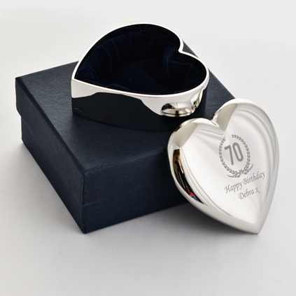 Personalised Silver Heart Trinket - 70th Birthday
