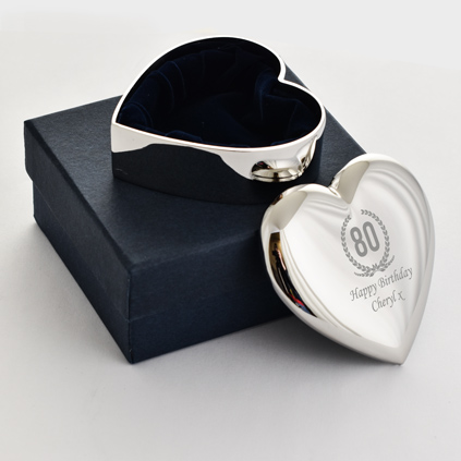 Personalised Silver Heart Trinket - 80th Birthday