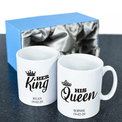 Personalised Her King His Queen Mug Set