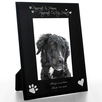 Personalised Black Glass Frame - Pawprints In Heaven