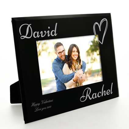 Personalised Black Glass Frame - Love Heart For Couples