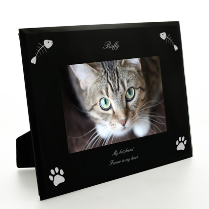 Personalised Black Glass Frame - Cat