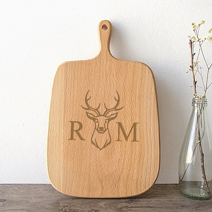 Personalised Handled Chopping Board - Stag and Initials