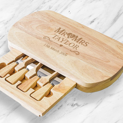 Personalised Mr And Mrs Rectangular Cheeseboard Set