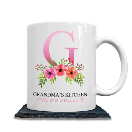 Personalised Mug - Initials and Name Floral Design