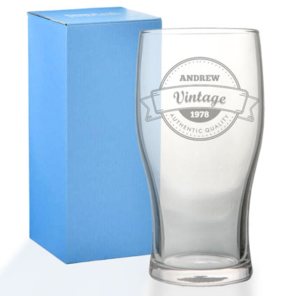 Personalised Tulip Pint Glass - Vintage Beer Badge