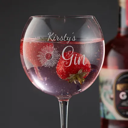 Personalised Gin Balloon Glass Flower Any Name