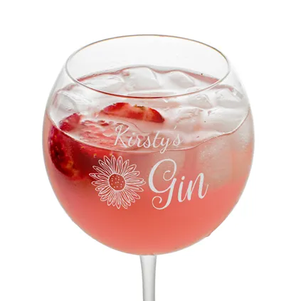 Personalised Gin Balloon Glass Flower Any Name