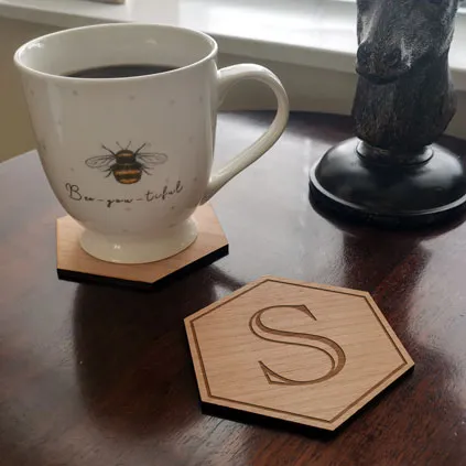 Personalised Hexagon Wooden Coaster Any Initial