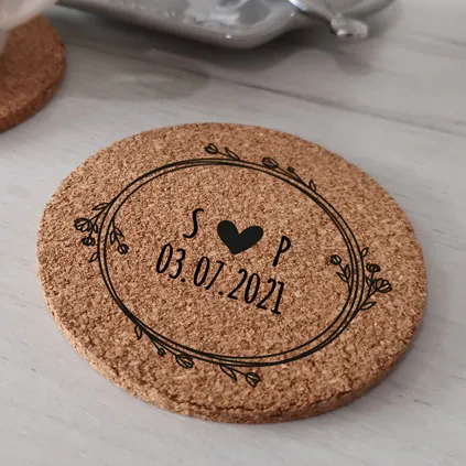 Personalised Wreath Cork Coaster For Couples