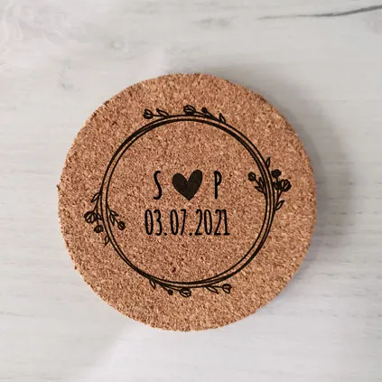 Personalised Wreath Cork Coaster For Couples