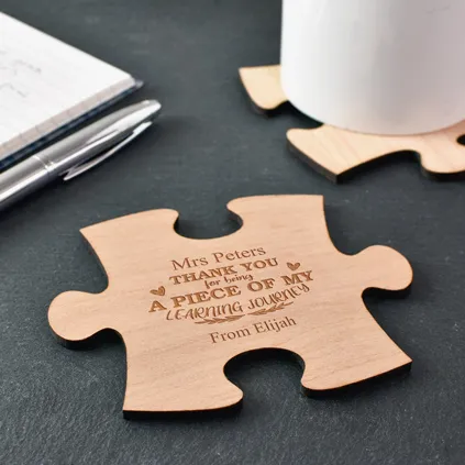 Personalised Wooden Puzzle Piece Coaster For Teachers