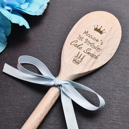 Personalised 1st Birthday Cake Smash Wooden Spoon - Blue Ribbon Personalised 1st Birthday Cake Smash Wooden Spoon - Blue Ribbon