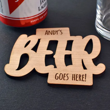 Personalised Beer Goes Here Wooden Coaster