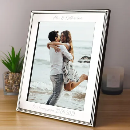 Personalised Rib Edge Silver Plated Photo Frame 10x8