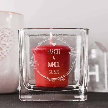 Personalised Square Candle Holder For Couples